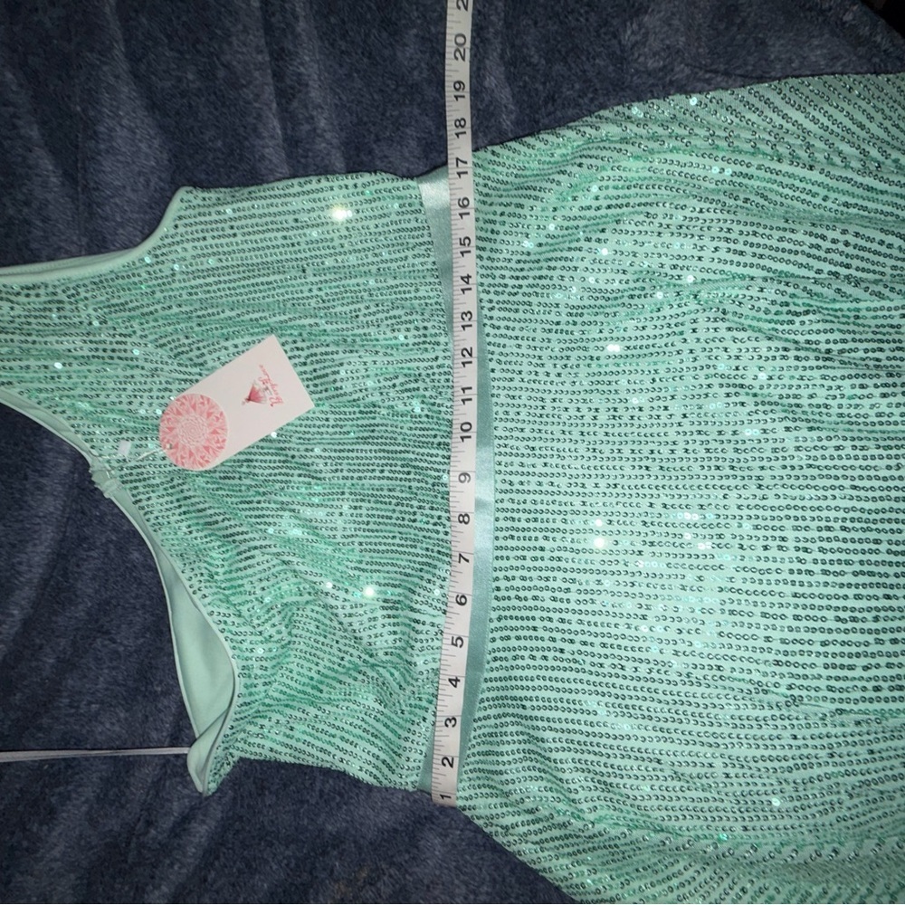 NWT One Shoulder Sequin Dress - Mint Green - Picture 7 of 7
